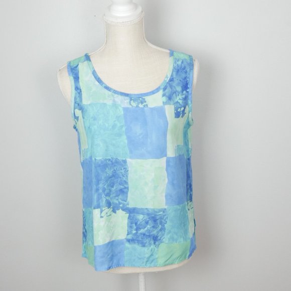 Vintage Y2K Nancy Bolen Light Blue Checkerboard Pattern Patchwork Tank Small - Picture 1 of 9